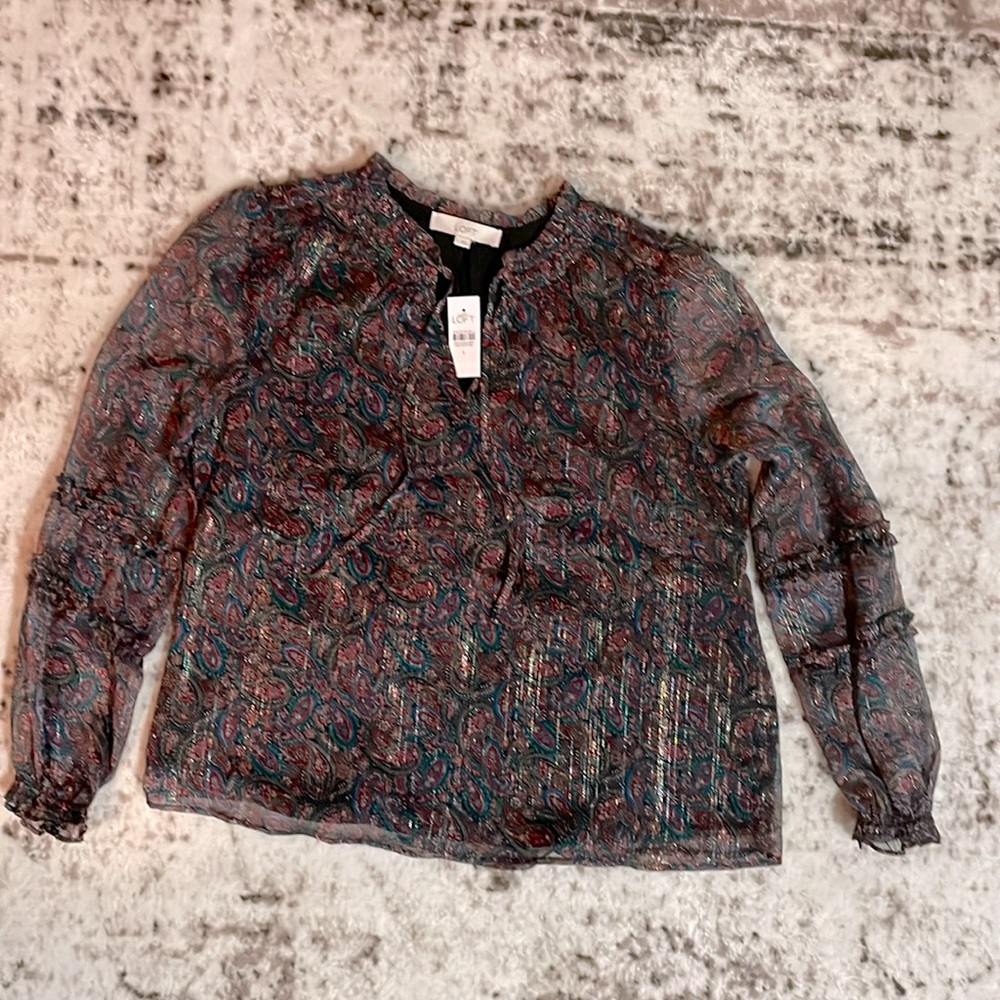 BNWT Loft size L blouse. Multi colored, shimmery.